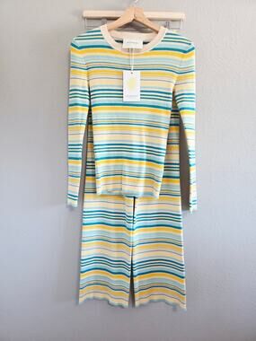 SUMMERY Copenhagen Noelle Ribbed Knit Stripe Top & Pants Set XS NWT